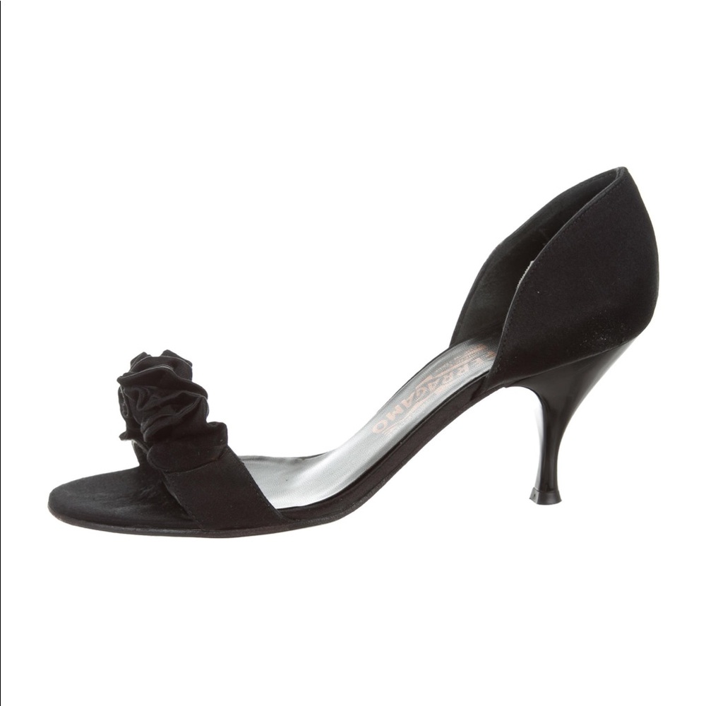 Salvatore Ferragamo black ruffle d’Orsay Heels